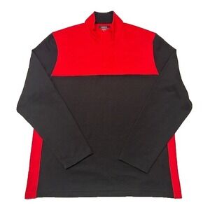 Alfani Men's 1/4 Zip Long Sleeve Pullover Stretch Shirt Red/Black Colorblock- XL